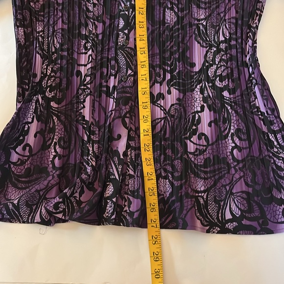 APT 9 pleated long bell sleeve button up shirt purple and black lace pattern 2X - Picture 13 of 13